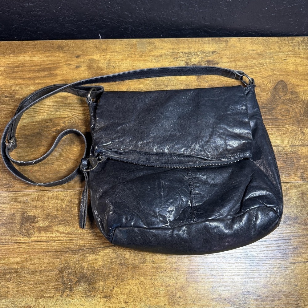 Margot New York Foldover Black Leather Crossbody Bag Womens Medium